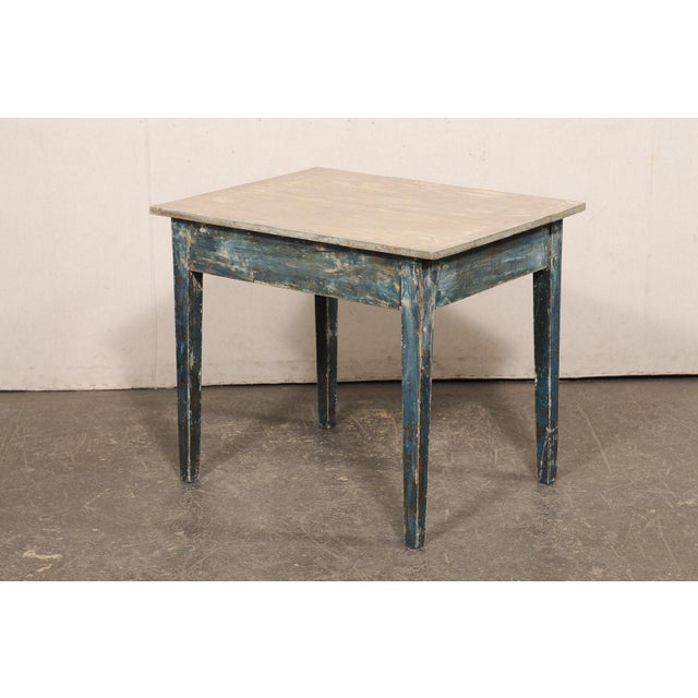 Taupe Swedish 19th C. Accent Table, Blue & Taupe For Sale - Image 8 of 11