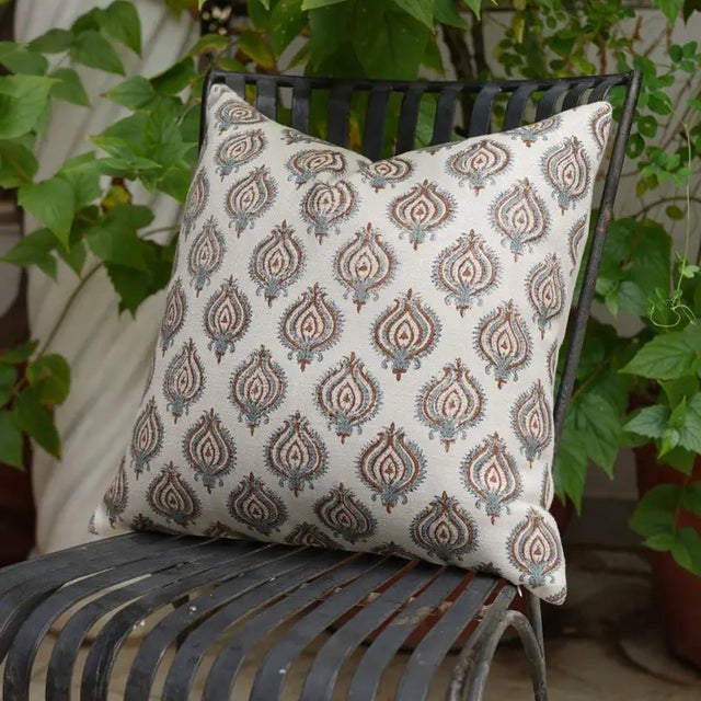 Art Deco Modern Block Print Water Replicant Cushion Cover 14x36 Inch Cotton Linen- Uday For Sale - Image 3 of 6