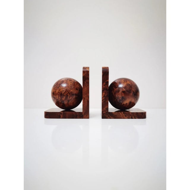 Art Deco Bookends book ends in polished root burl wood with a very unique deeper color (orangish / reddish brown), a more...