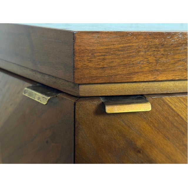 Wood Pair of Lane Furniture Hexagonal Mid-Century Walnut Side Tables For Sale - Image 7 of 15