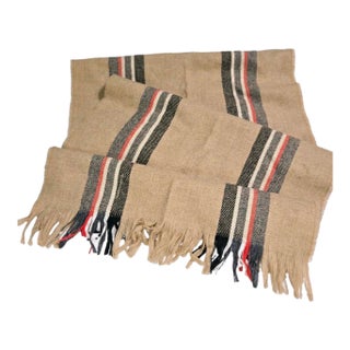 1980s Pendleton Camel Tan Black and Red Striped Wool Table Runner For Sale