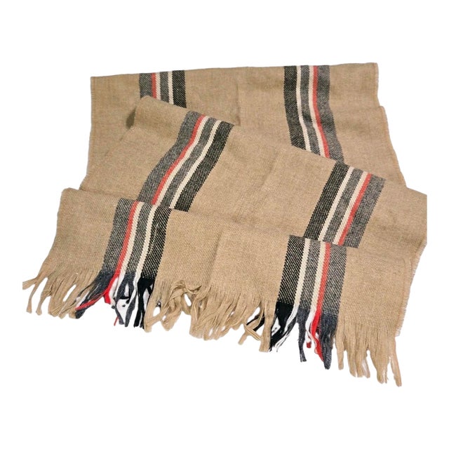 1980s Pendleton Camel Tan Black and Red Striped Wool Table Runner For Sale
