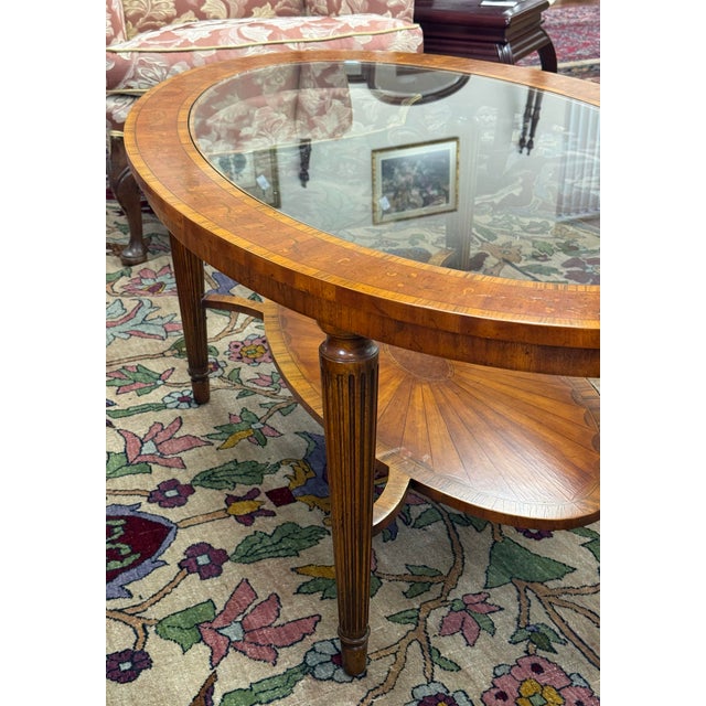 Maitland - Smith Maitland Smith Marquetry and Glass Oval Coffee Table For Sale - Image 4 of 11