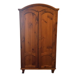 Vintage Double Door Solid Pine Armoire For Sale