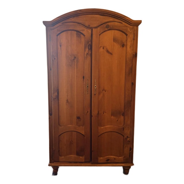Vintage Double Door Solid Pine Armoire For Sale