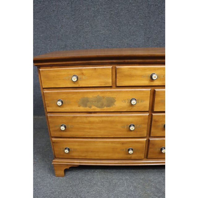 American Hitchcock Furniture Maple Nine-Drawer Dresser With Floral Stenciling For Sale - Image 3 of 12