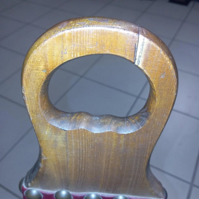 Spanish Brutalist Chair in Wood & Red Leather, 1960s, Set of 2 For Sale - Image 14 of 18
