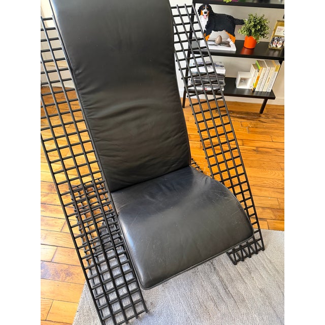 Metal 80s Postmodern Leather Cantilever Wire Lounge Chair & Ottoman For Sale - Image 7 of 8