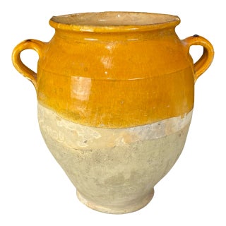 French Large Confit Pot With Yellow Glaze From the 19th Century #8862 For Sale