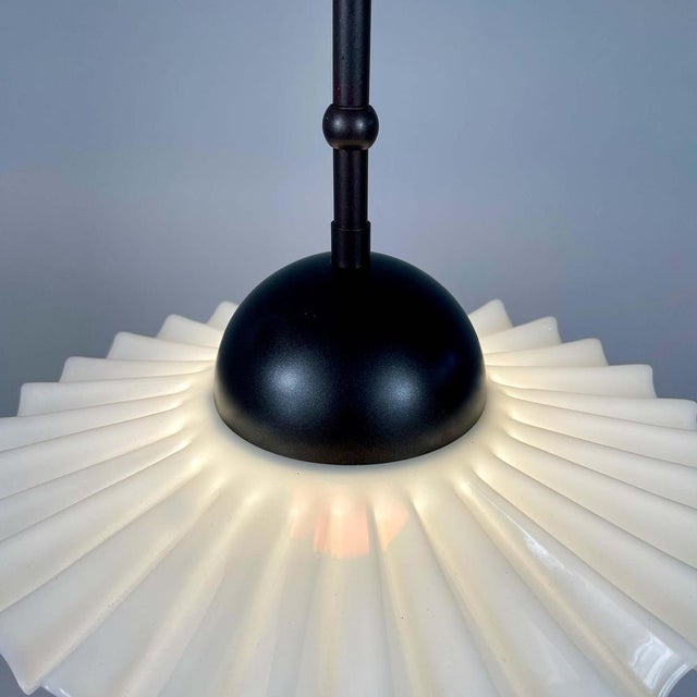 French Art Deco White Opaline Glass and Burnished Brass Pendant, 1940s For Sale - Image 11 of 18