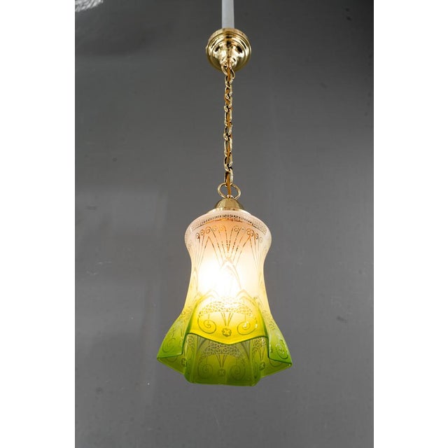 Art Nouveau Pendant with Green Glass Shade, Vienna, 1908 For Sale - Image 13 of 17