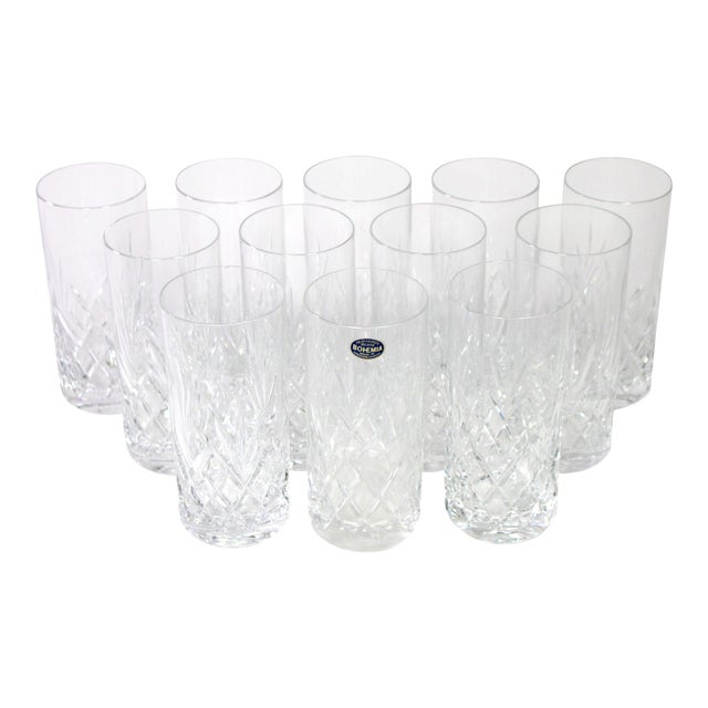 Vintage Czech Crystal "Bohemia" Cut Lead Highball Cocktail Glasses