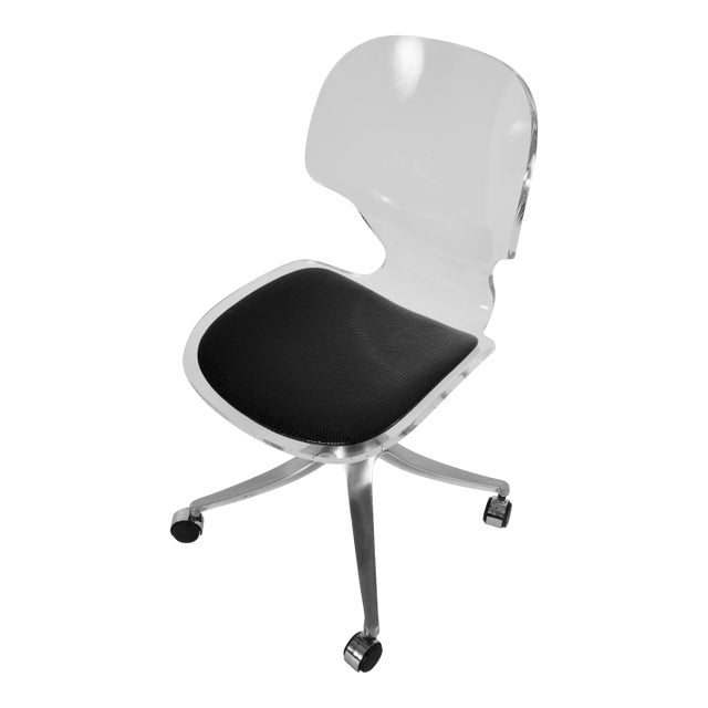 1970s Lucite and Aluminum Based Swivel Office Chair by Hill Manufacturing For Sale