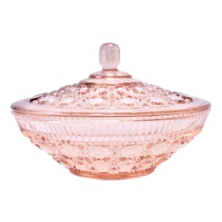 Pink Buttons & Cane Pattern Glass Lidded Bowl For Sale