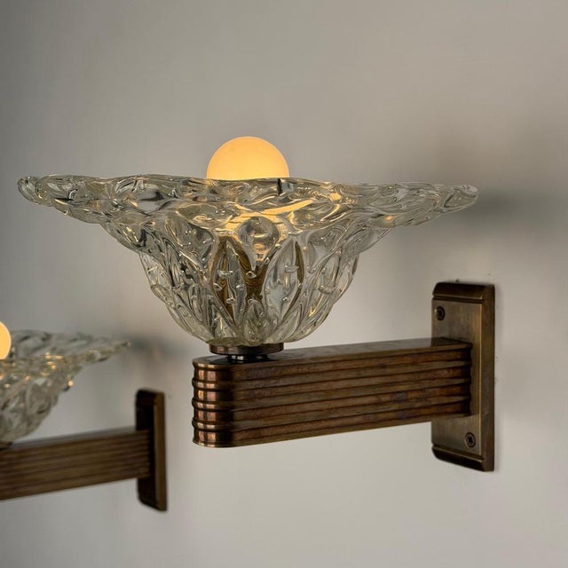 Sculptural Bullicante Glass Wall Sconces from Barovier & Toso, 1940s, Set of 2 For Sale - Image 11 of 18