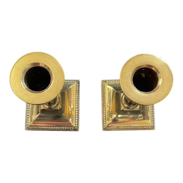 Pair Midcentury Vintage Polished Brass Georgian Style Candle Holders Candlesticks 4.5" For Sale - Image 4 of 7