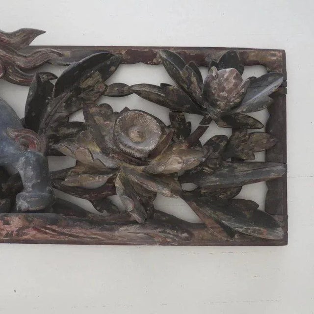Dark Gray 19th Century Asian Carved Polychrome Painted Panel For Sale - Image 8 of 10
