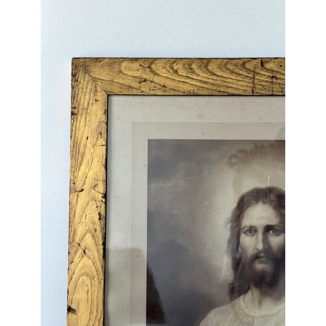 Late 19th Century Antique Heinrich Hofmann “Christ” Religious Print in Gilt Faux Bois Frame, C. 1895 For Sale - Image 5 of 13