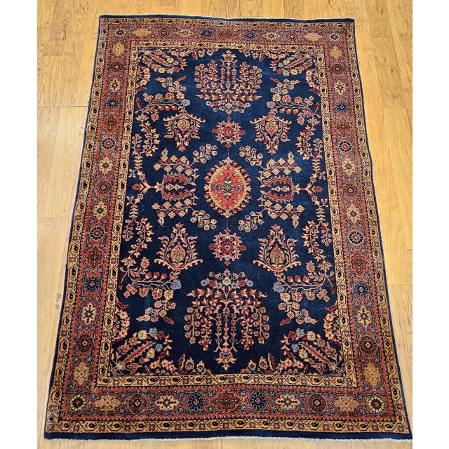 Textile Antique Persian Mahajiran Sarouk Area Rug, Hand-Knotted Wool, Allover Floral Pattern, Navy & Red, 4x6 For Sale - Image 7 of 14