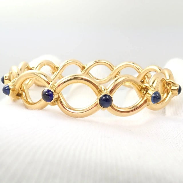 Tiffany & Co. 18k Yellow Gold France Sapphire Bangle Bracelet For Sale In Philadelphia - Image 6 of 10