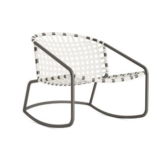 Brown Jordan Kantan Aluminum Vinyl Motion Lounge Chair, Mica frame with White Lite fabric For Sale