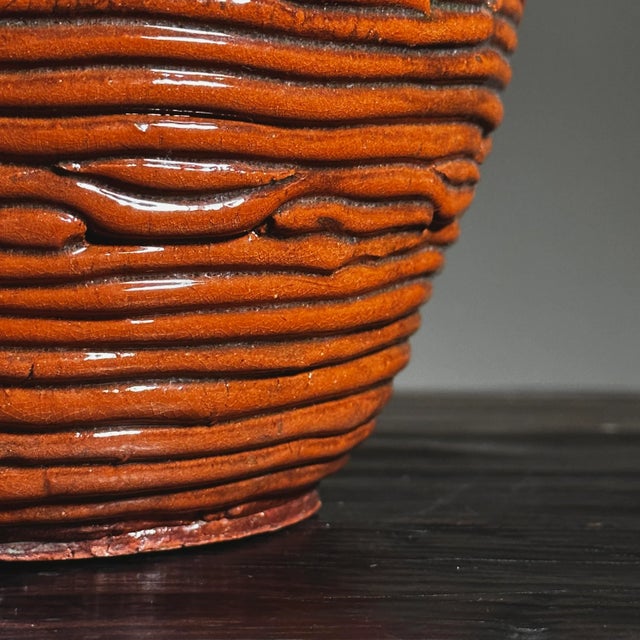 Vintage Hand Coiled Orange Postmodernist Glazed Ceramic Vase, Signed (1973) For Sale - Image 10 of 11