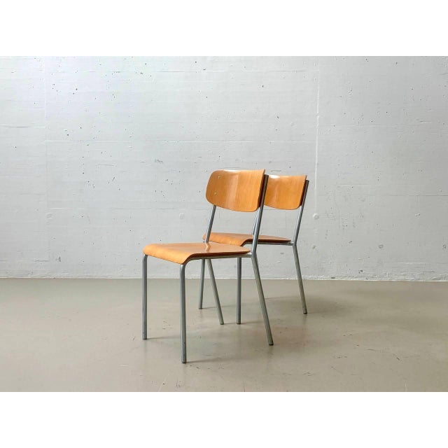 Vintage Stacking Chair in Plywood and Tubular Steel, 1970s For Sale - Image 5 of 18