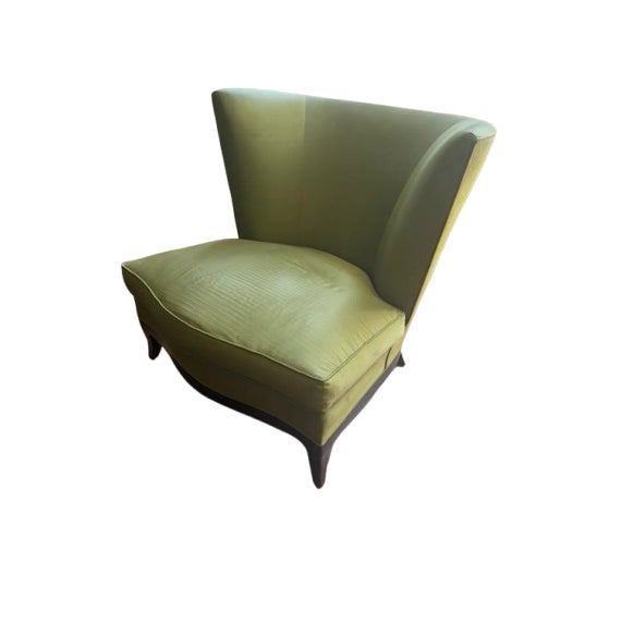 Donghia Sculptural Lounge Chair – Curved Modern Silhouette in Emerald Upholstery For Sale