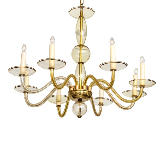 Eight-Arm Amber-Colored Murano Glass Chandelier For Sale