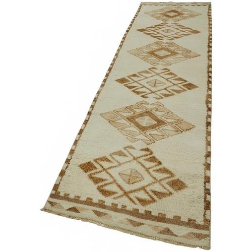 Boho Chic Bohemian Beige Runner Rug For Sale - Image 3 of 7