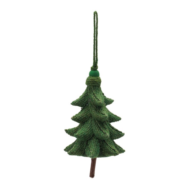 Kenneth Ludwig Chicago Rustic Tree Ornaments (Set of 4)  5.5" Plastic with Jute Hangers For Sale - Image 4 of 5
