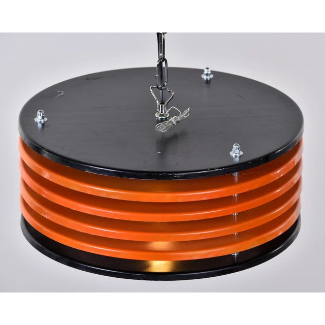 Mid-Century Modern Italian Black & Orange Color Round Pendant Light - Black Finish For Sale - Image 3 of 13