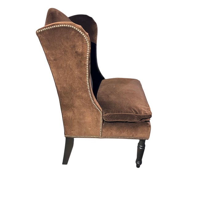 Drexel Heritage Drexel Heritage "Jaime R" Velvet Wingback Slipper Chair With Goose Feather Cushion For Sale - Image 4 of 7