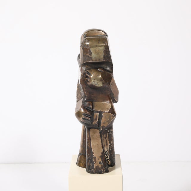 Mid-Century Modernist Abstracted Figural Bronze Sculpture of an Embracing Couple For Sale - Image 13 of 14