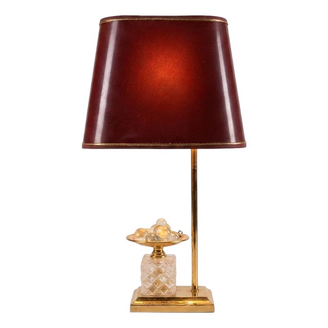 French Table Lamp with Glass Fruit and Red Tole Shade, 1970s For Sale