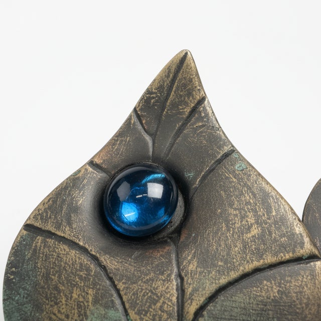 Rustic Hand-Forged Wrought Iron Double Wall Sconce (Sapphire Blue Jeweled Botanical Motif) Artistic Fixture For Sale - Image 3 of 5