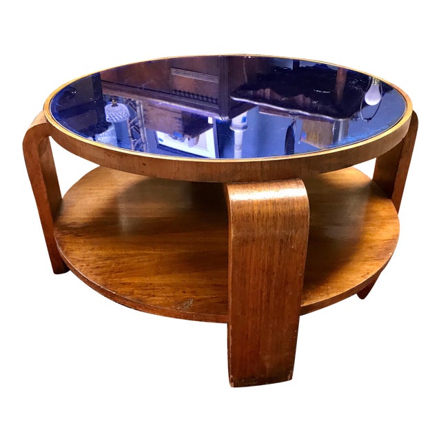 MidCentury Modern Gilbert Rohde Coffee Table With Cobalt Blue Glass
