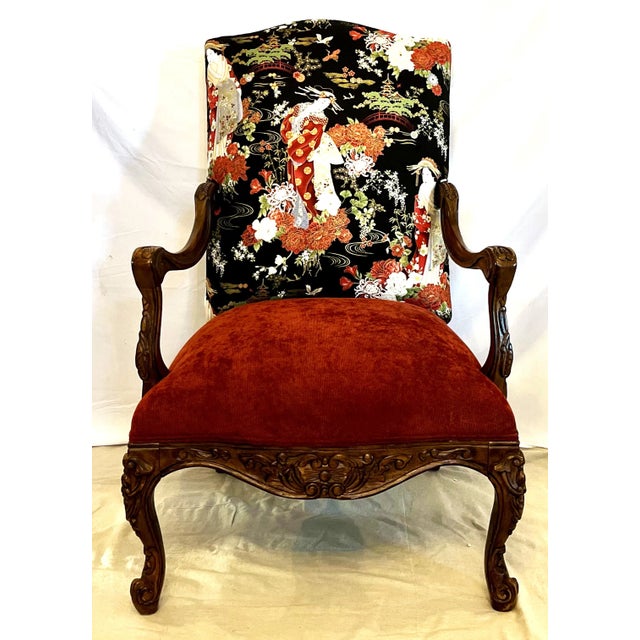 Newly Re-Upholstered Chinoiserie William & Mary Arm Chairs – A Pair For Sale - Image 4 of 8