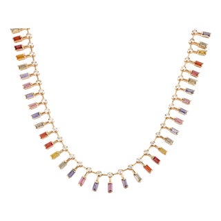 8.04 CTW Multi Sapphire and Diamond Wedding Necklace in 14k Solid Yellow Gold For Sale