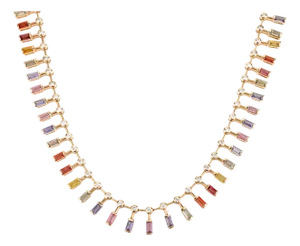 8.04 CTW Multi Sapphire and Diamond Wedding Necklace in 14k Solid Yellow Gold