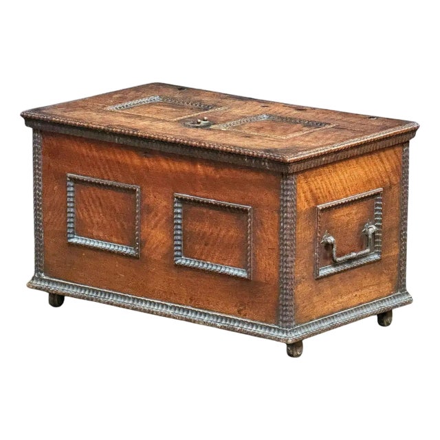 Continental Strong Box of Iron-Bound Walnut From the Renaissance For Sale