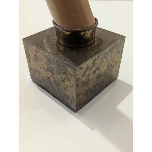 Stone Hollywood Regency Faux Tusk Sculpture on Stone Base For Sale - Image 7 of 8