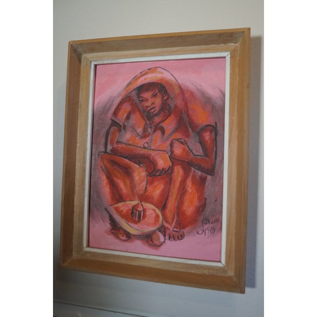 1960s Petion Savain Signed Haitian Pink Figural Painting, Framed For Sale - Image 4 of 12