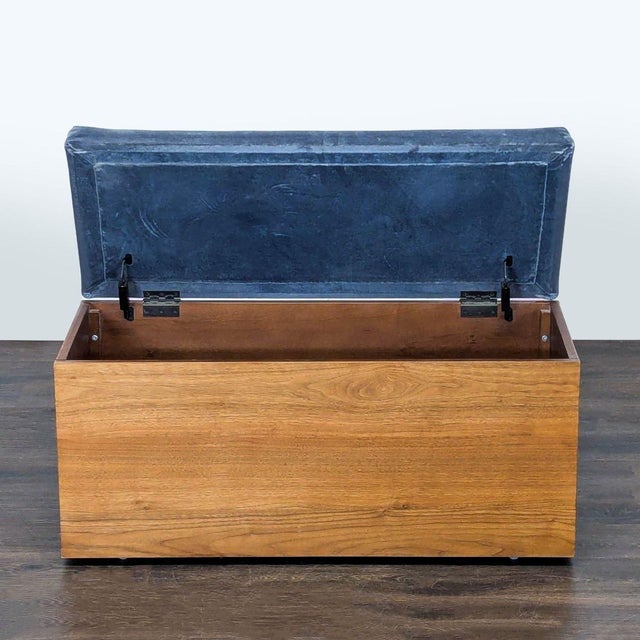 Modern Cb2 Storage Bench With Upholstered Top For Sale - Image 3 of 11