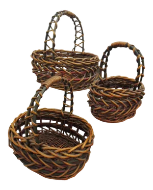 Late 20th Century Basket Thick Woven Wood Nesting Baskets With Carrying Handles - Set of 3
