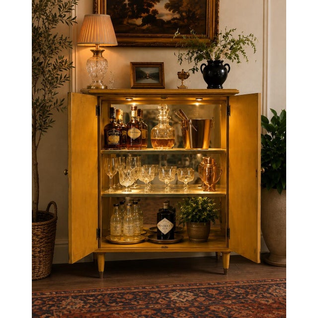 Vintage Mustard Lacquer Cabinet With Architectural Appliqué Doors For Sale - Image 4 of 4