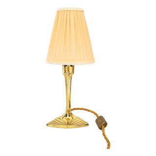 Art Deco Brass Table Lamp with Fabric Shade, 1920s For Sale