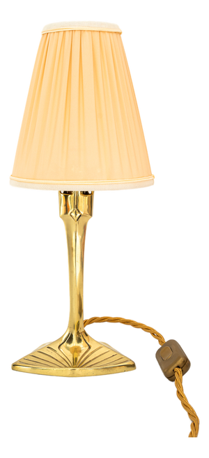 Art Deco Brass Table Lamp with Fabric Shade, 1920s
