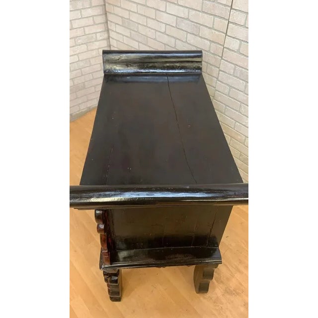 Antique Chinese Black & Red Lacquered Chinoiserie Altar Table Decorate your space with this 19th century Chinese elmwood...