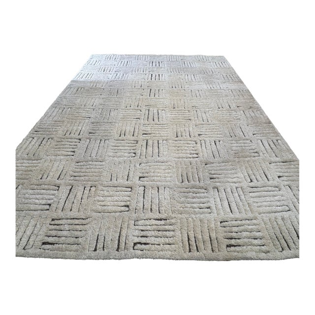 Rh Basanti Rug – 9' × 12' Marled Ivory/Charcoal | Hand-Knotted Wool Blend | Contemporary Himalayan-Inspired Design For Sale